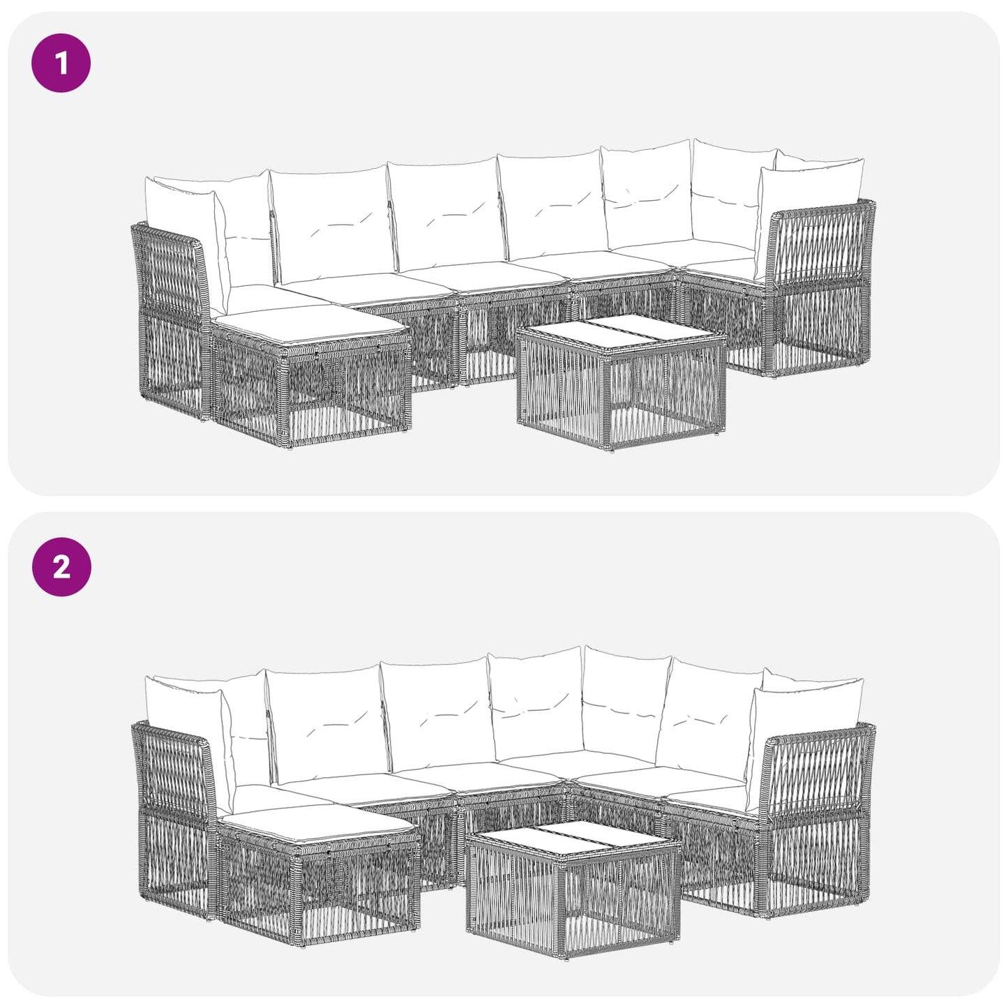 Kerti Kanapé Szett 8 pcs Szürke polirattan