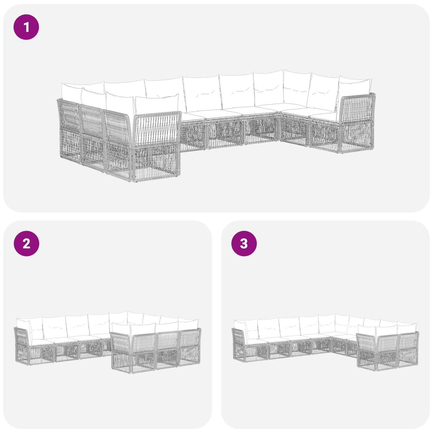 Kerti Kanapé Szett 10 pcs Fekete polirattan