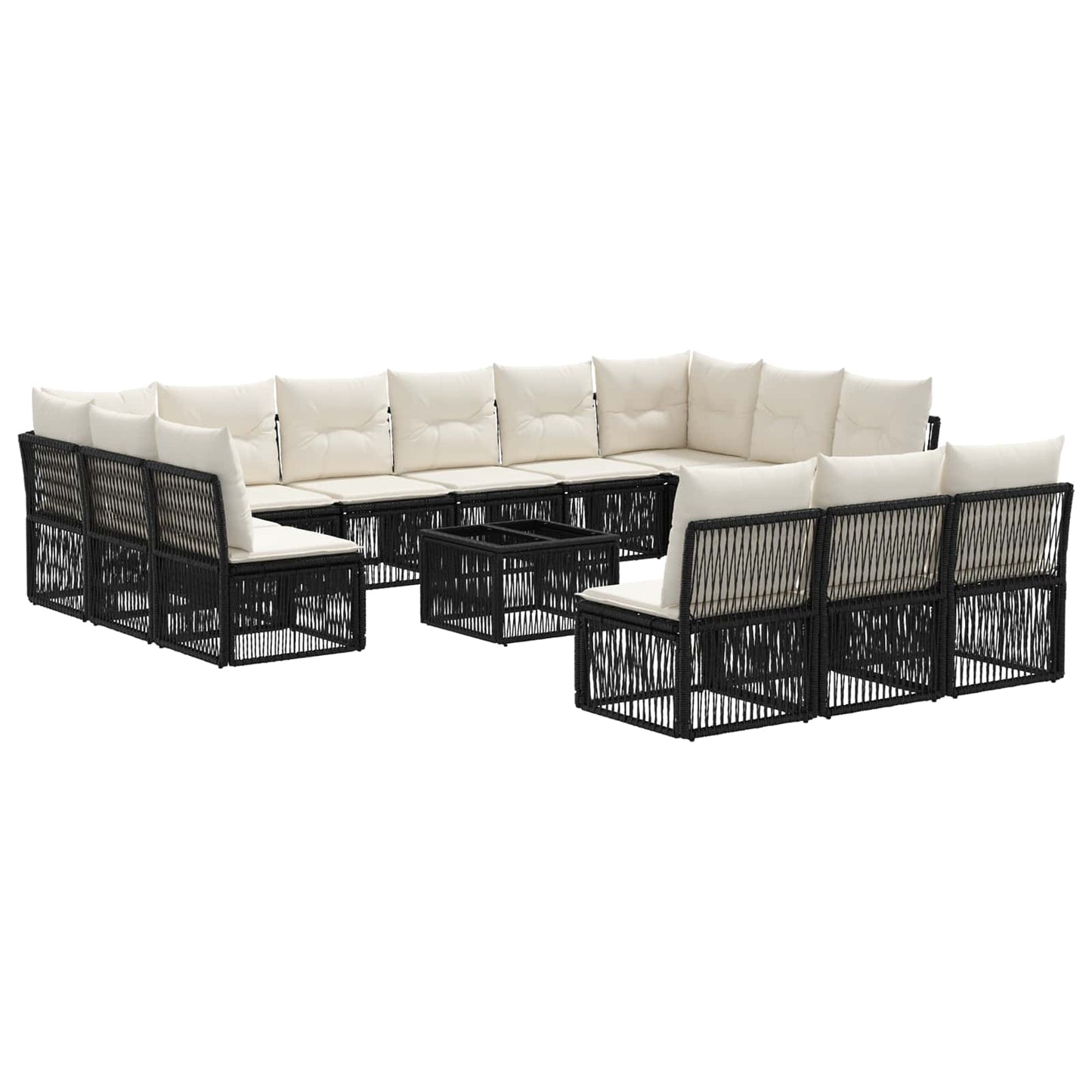 Kerti Kanapé Szett 14 pcs Fekete polirattan