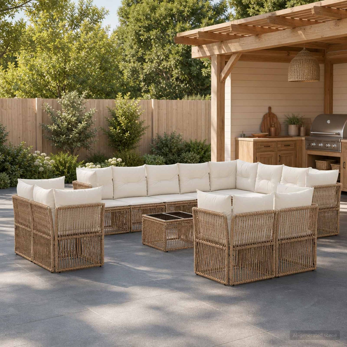 Kerti Kanapé Szett 13 pcs Bézs polirattan