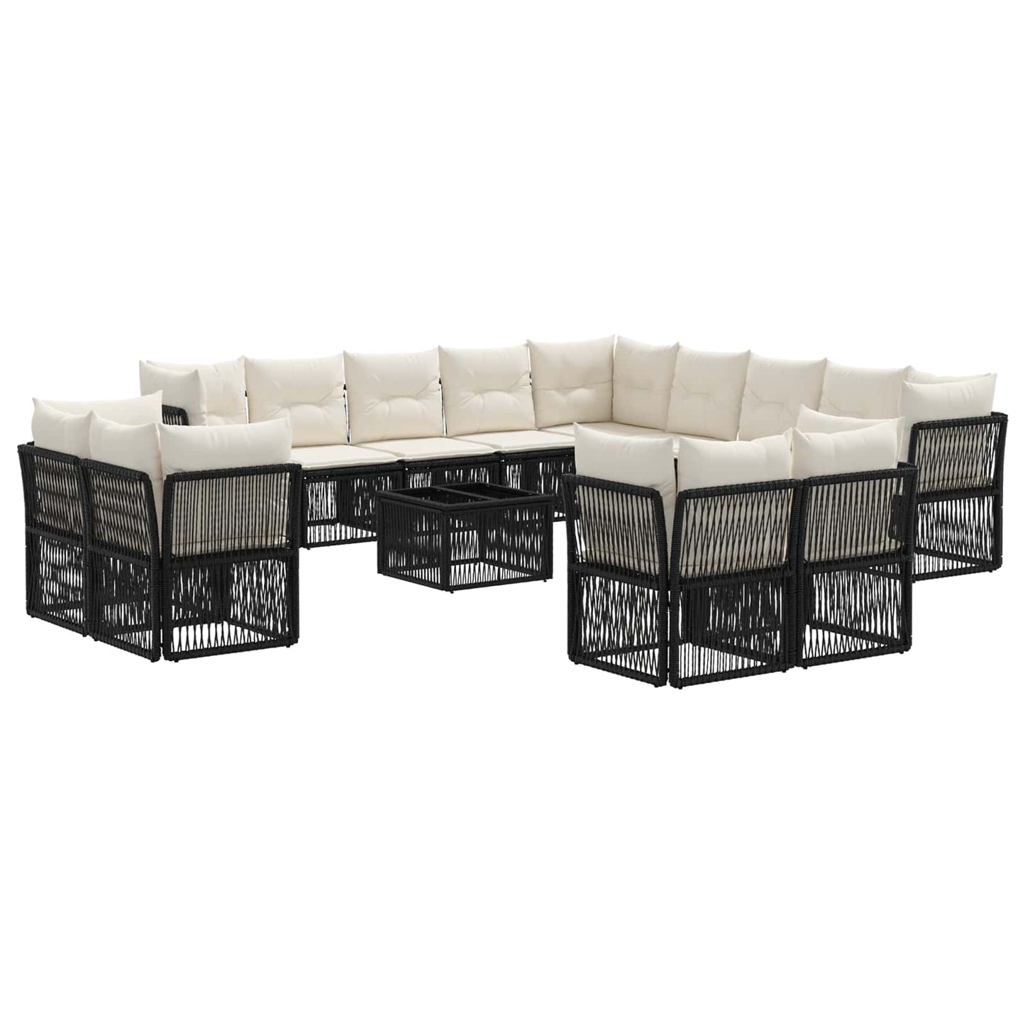 Kerti Kanapé Szett 14 pcs Fekete polirattan
