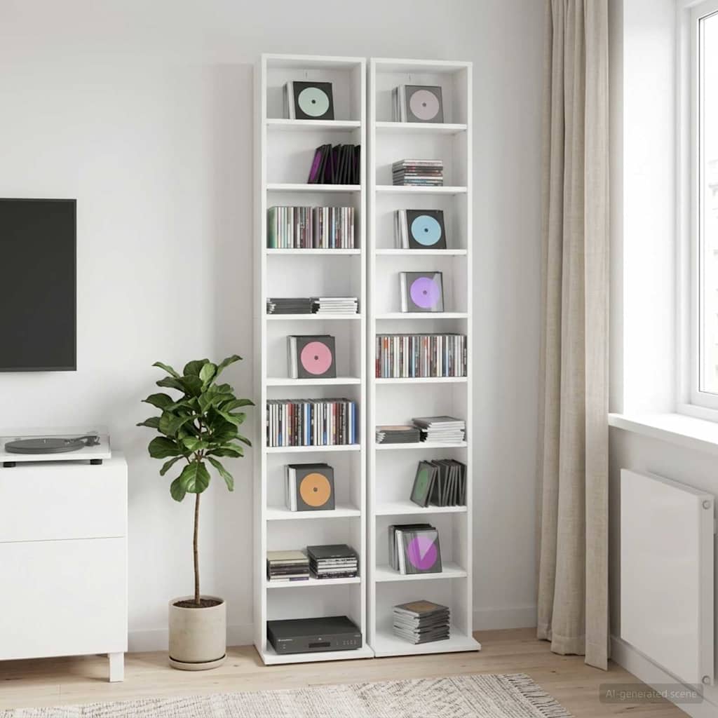 CD szekrény 2 db Fehér 33 x 23,5 x 175 cm Szerelt Fa