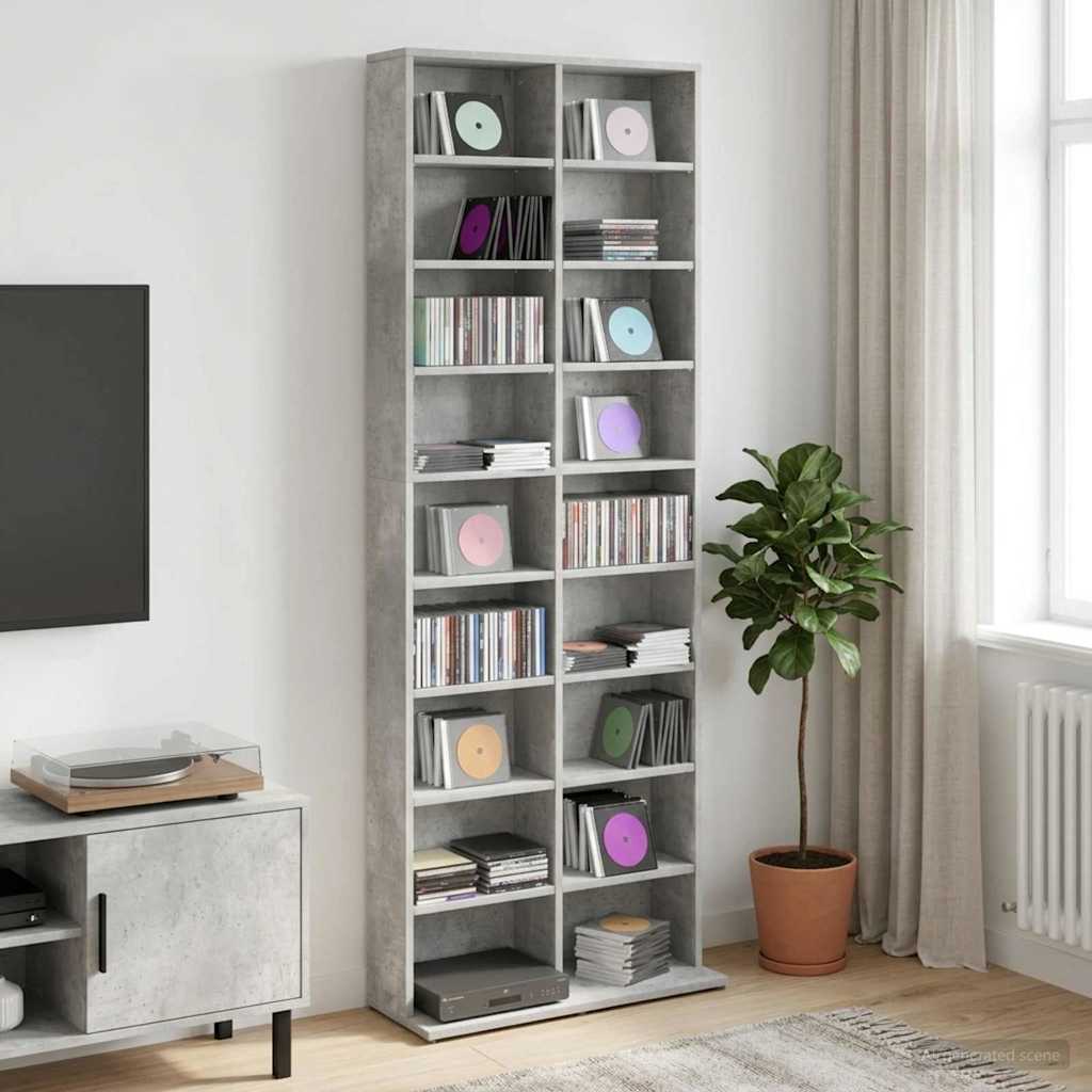 CD szekrény Betonszürke 65 x 23,5 x 175 cm Szerelt Fa