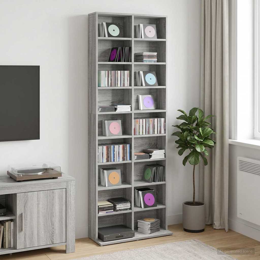 CD szekrény Szürke Sonoma 65 x 23,5 x 175 cm Szerelt Fa