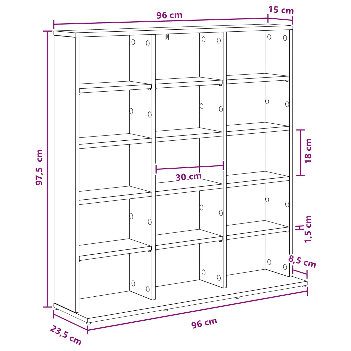 CD szekrény Kézműves Tölgy 96 x 23,5 x 97,5 cm Szerelt Fa