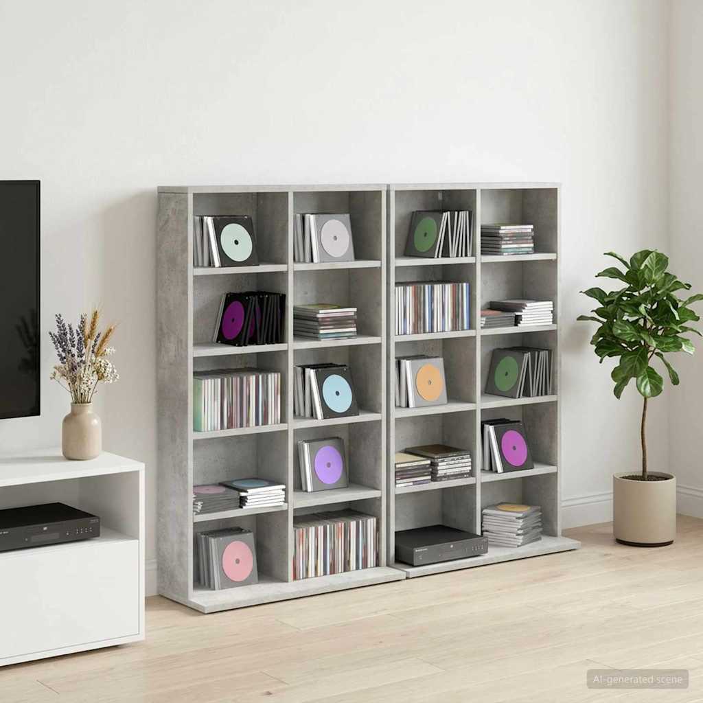 CD szekrény 2 db Betonszürke 65 x 23,5 x 97,5 cm Szerelt Fa