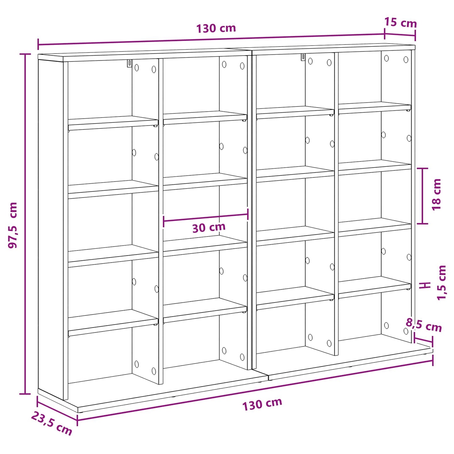 CD szekrény 2 db Antik Fa 65 x 23,5 x 97,5 cm Szerelt Fa