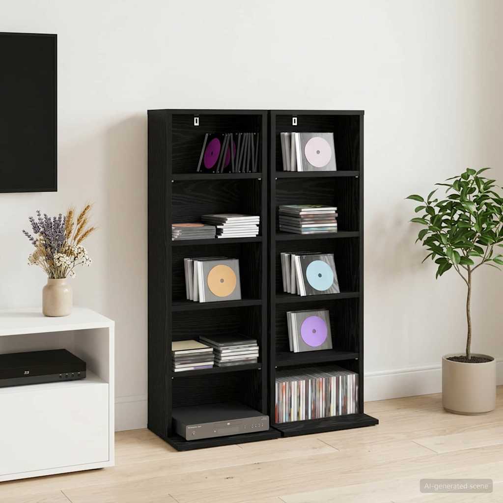 CD szekrény 2 db Fekete Tölgy 33 x 23,5 x 97,5 cm Szerelt Fa