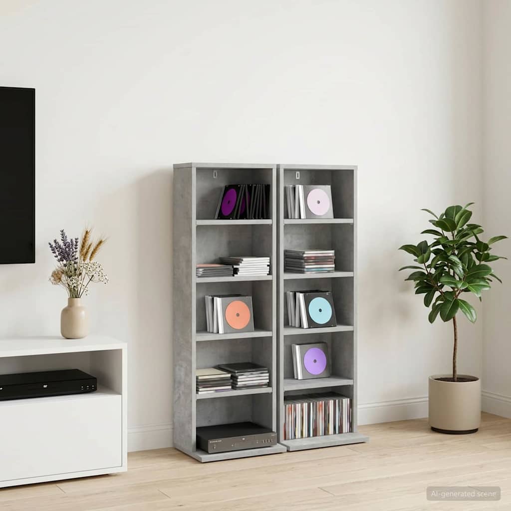 CD szekrény 2 db Betonszürke 33 x 23,5 x 97,5 cm Szerelt Fa