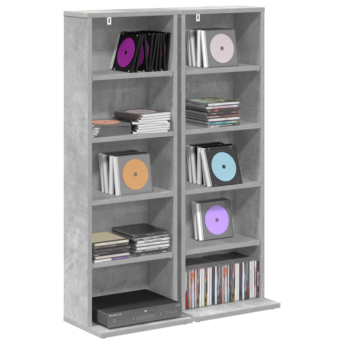 CD szekrény 2 db Betonszürke 33 x 23,5 x 97,5 cm Szerelt Fa