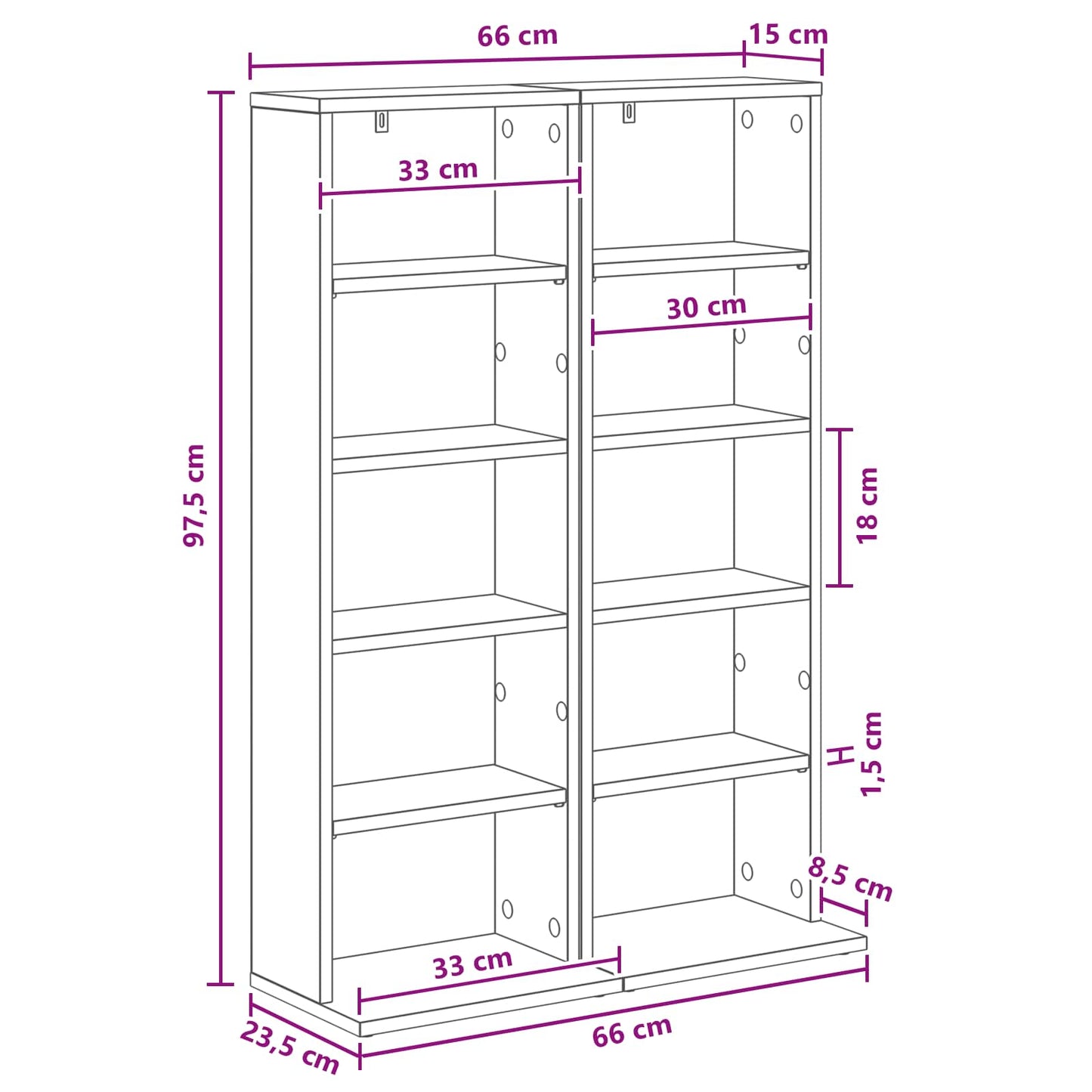 CD szekrény 2 db Antik Fa 33 x 23,5 x 97,5 cm Szerelt Fa