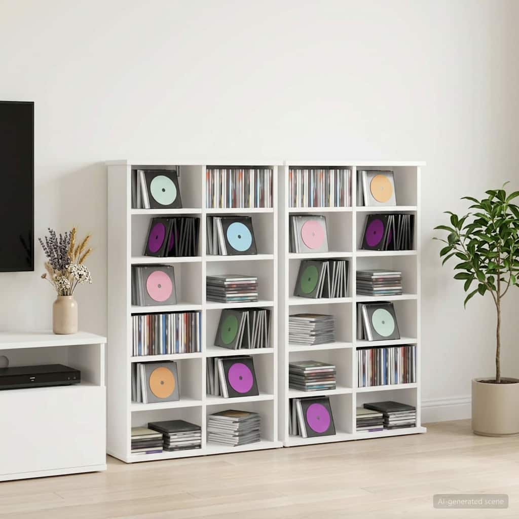 CD szekrény 2 db Fehér 60 x 17 x 92 cm Szerelt Fa