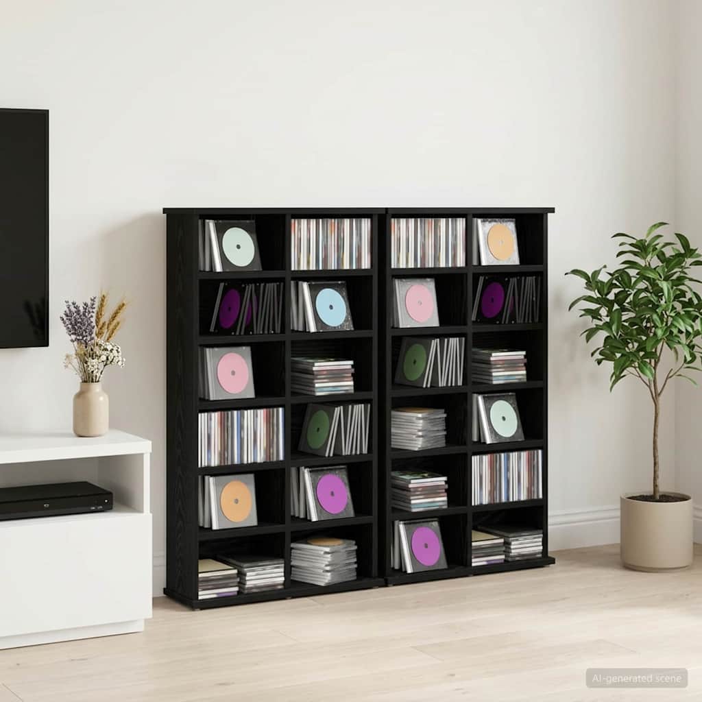 CD szekrény 2 db Fekete Tölgy 60 x 17 x 92 cm Szerelt Fa