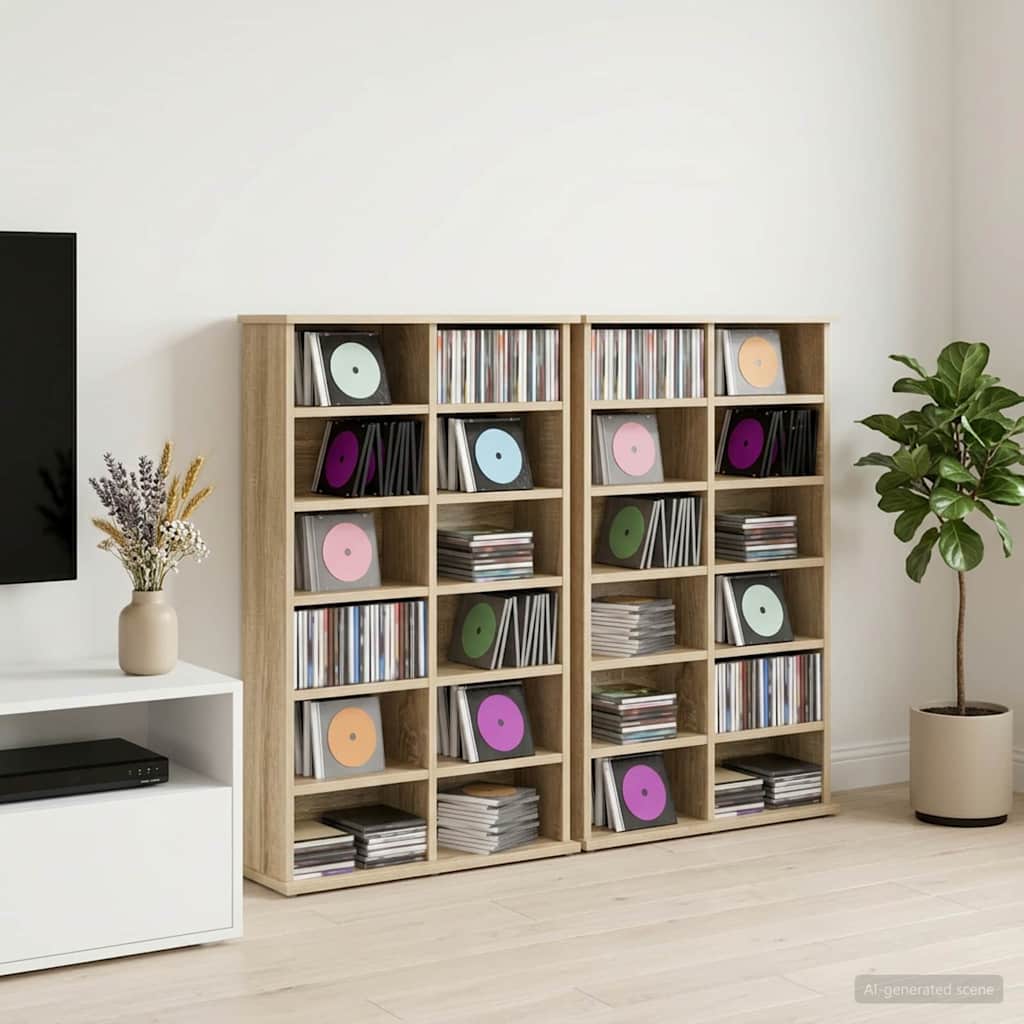 CD szekrény 2 db Sonoma Tölgy 60 x 17 x 92 cm Szerelt Fa