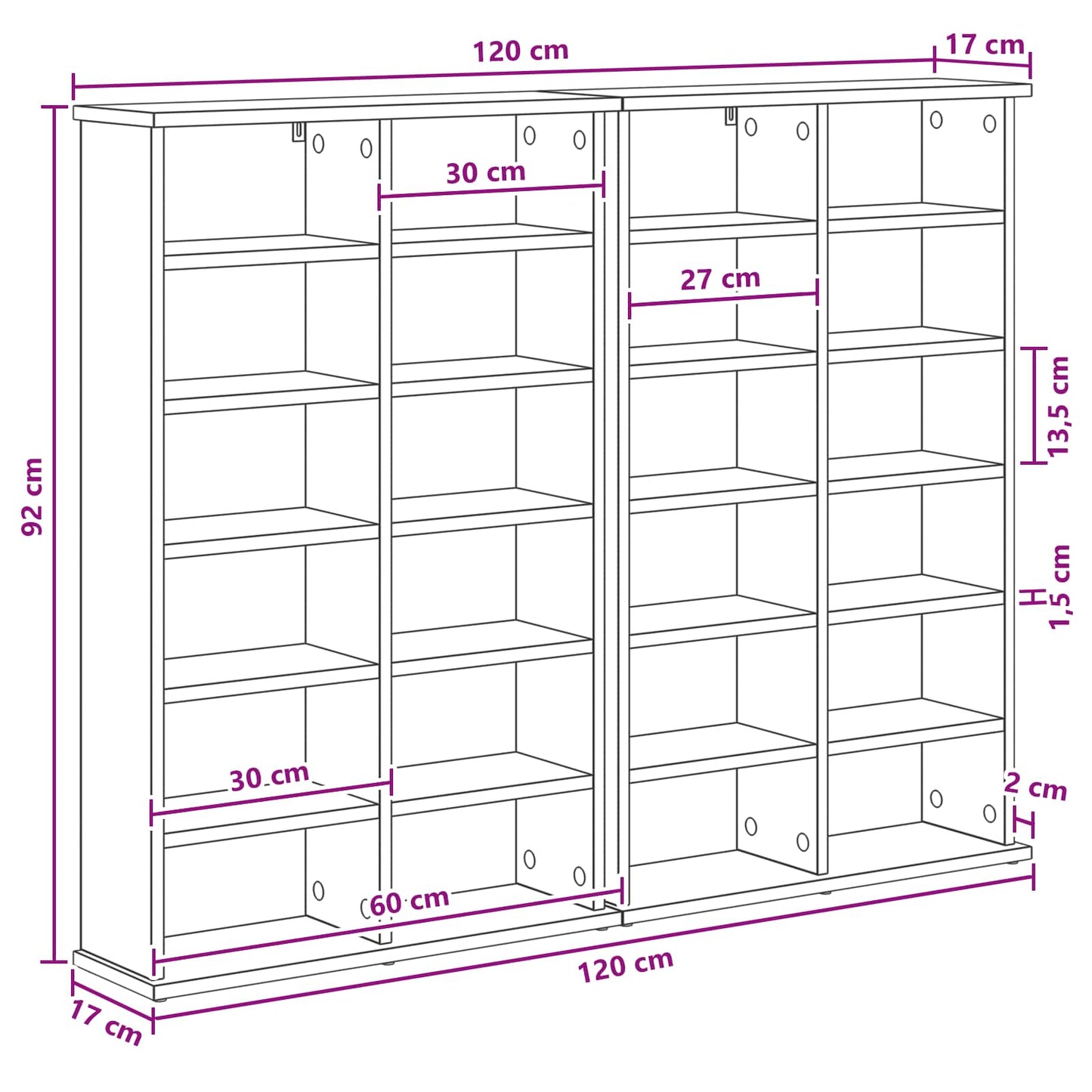 CD szekrény 2 db Sonoma Tölgy 60 x 17 x 92 cm Szerelt Fa