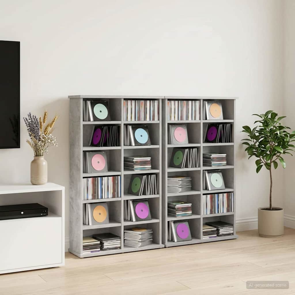 CD szekrény 2 db Betonszürke 60 x 17 x 92 cm Szerelt Fa