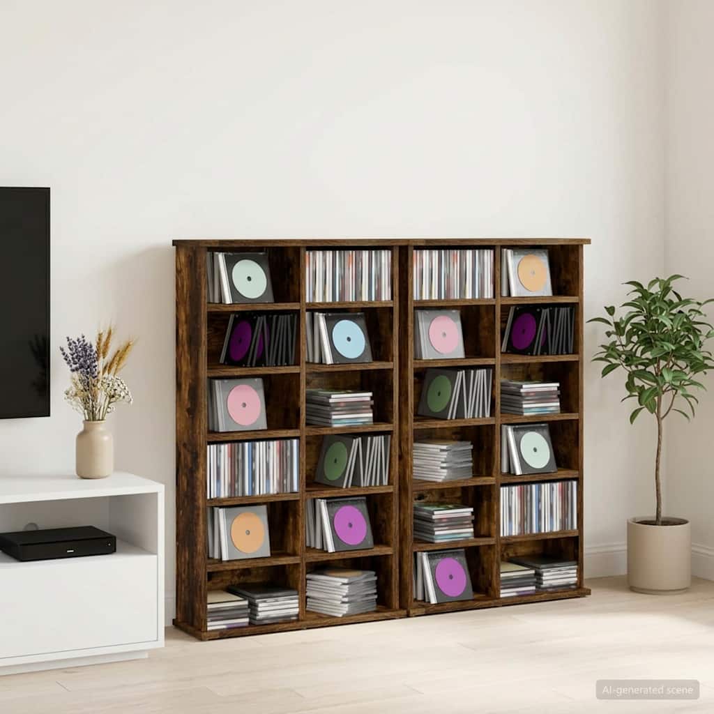 CD szekrény 2 db Füstös Tölgy 60 x 17 x 92 cm Szerelt Fa