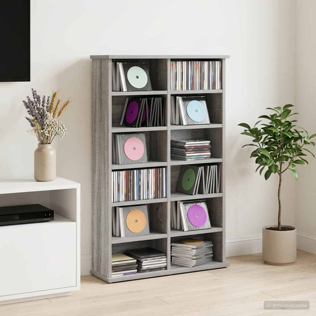 CD szekrény Szürke Sonoma 60 x 17 x 92 cm Szerelt Fa