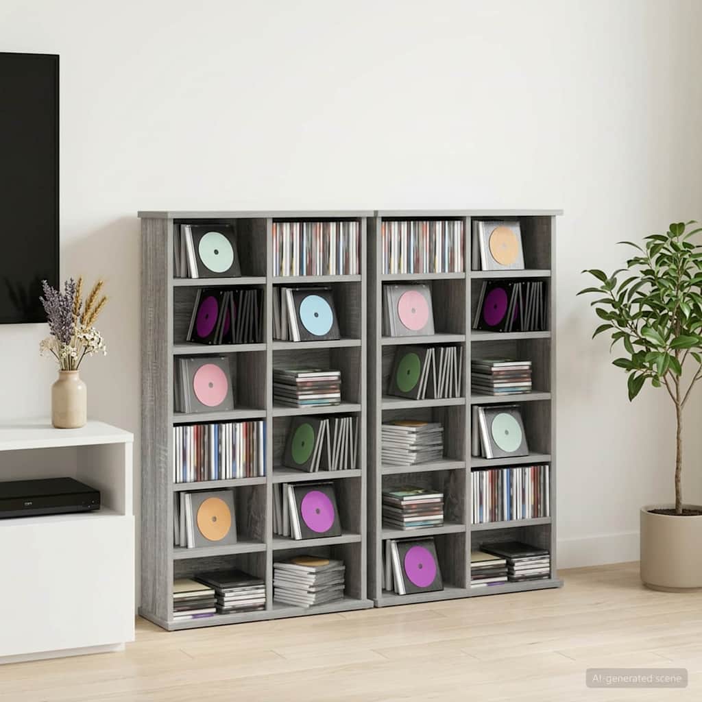 CD szekrény 2 db Szürke Sonoma 60 x 17 x 92 cm Szerelt Fa