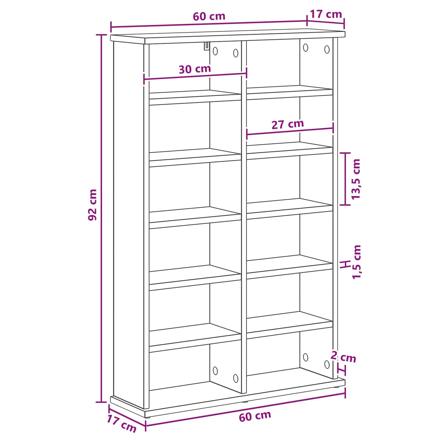 CD szekrény Antik Fa 60 x 17 x 92 cm Szerelt Fa