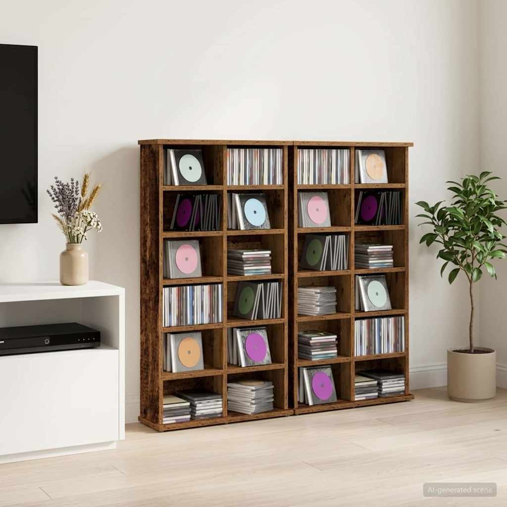 CD szekrény 2 db Antik Fa 60 x 17 x 92 cm Szerelt Fa