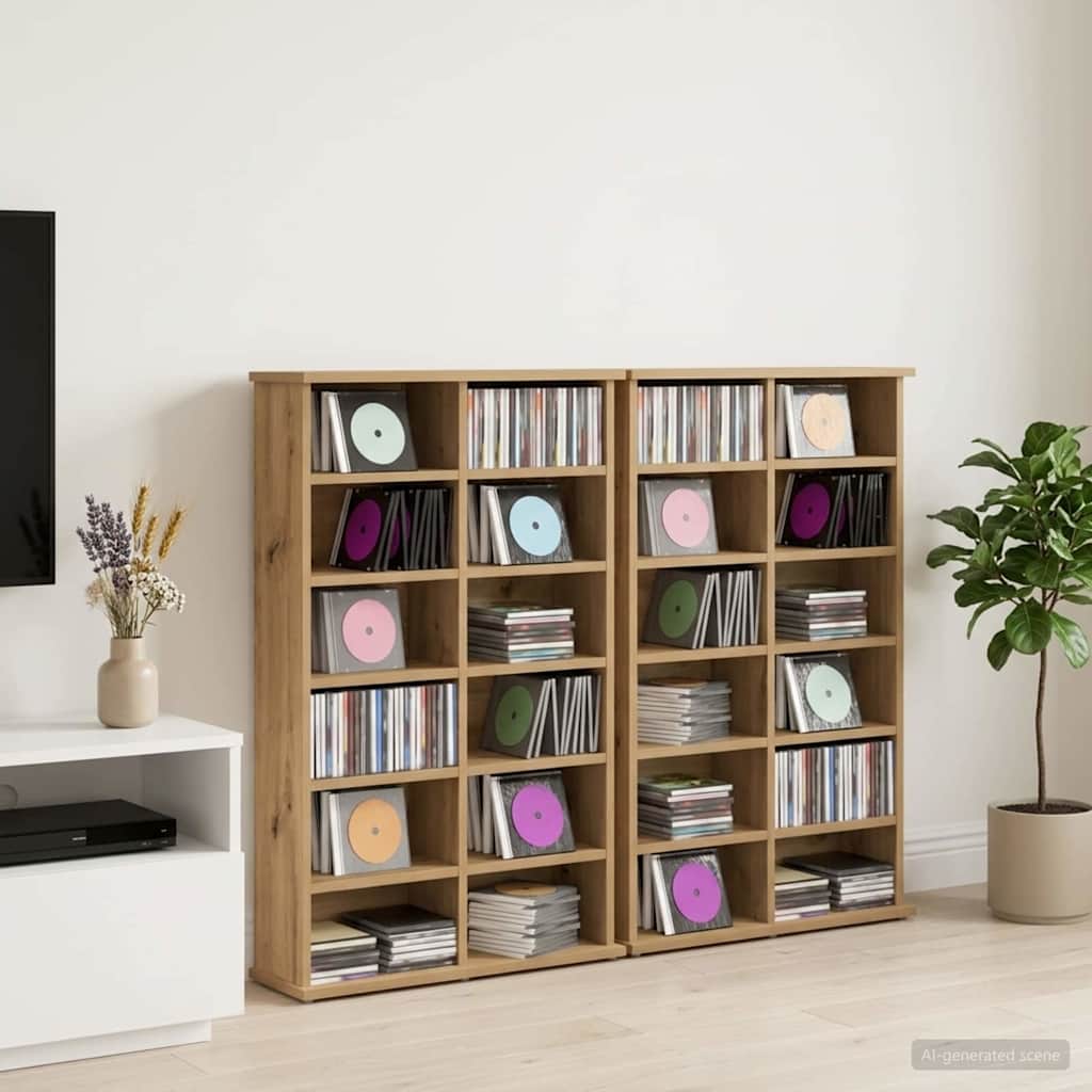 CD szekrény 2 db Kézműves Tölgy 60 x 17 x 92 cm Szerelt Fa