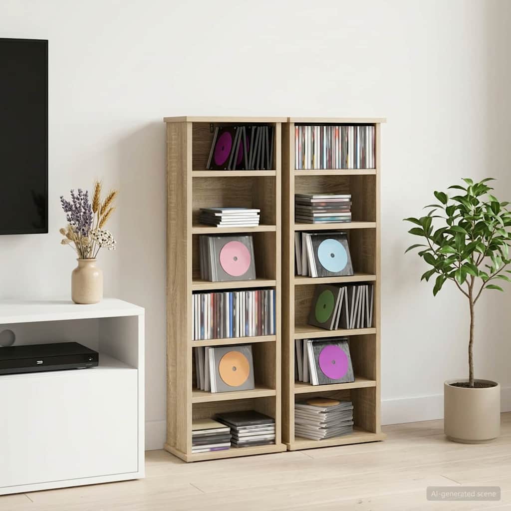 CD szekrény 2 db Sonoma Tölgy 60 x 17 x 92 cm Szerelt Fa