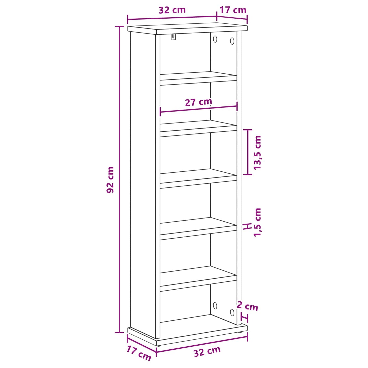 CD szekrény Betonszürke 60 x 17 x 92 cm Szerelt Fa