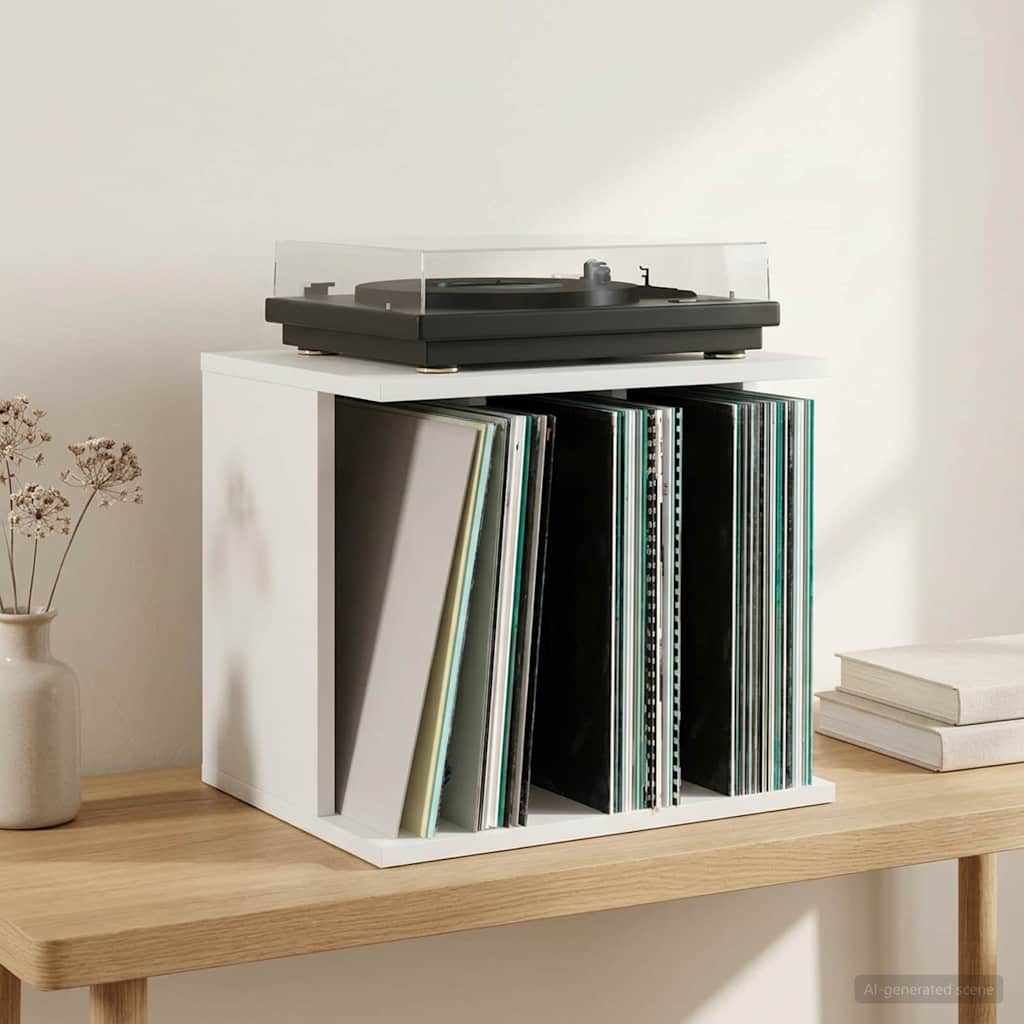 Vinyl lemez tárolás Fehér 42 x 33 x 36 cm Szerelt Fa