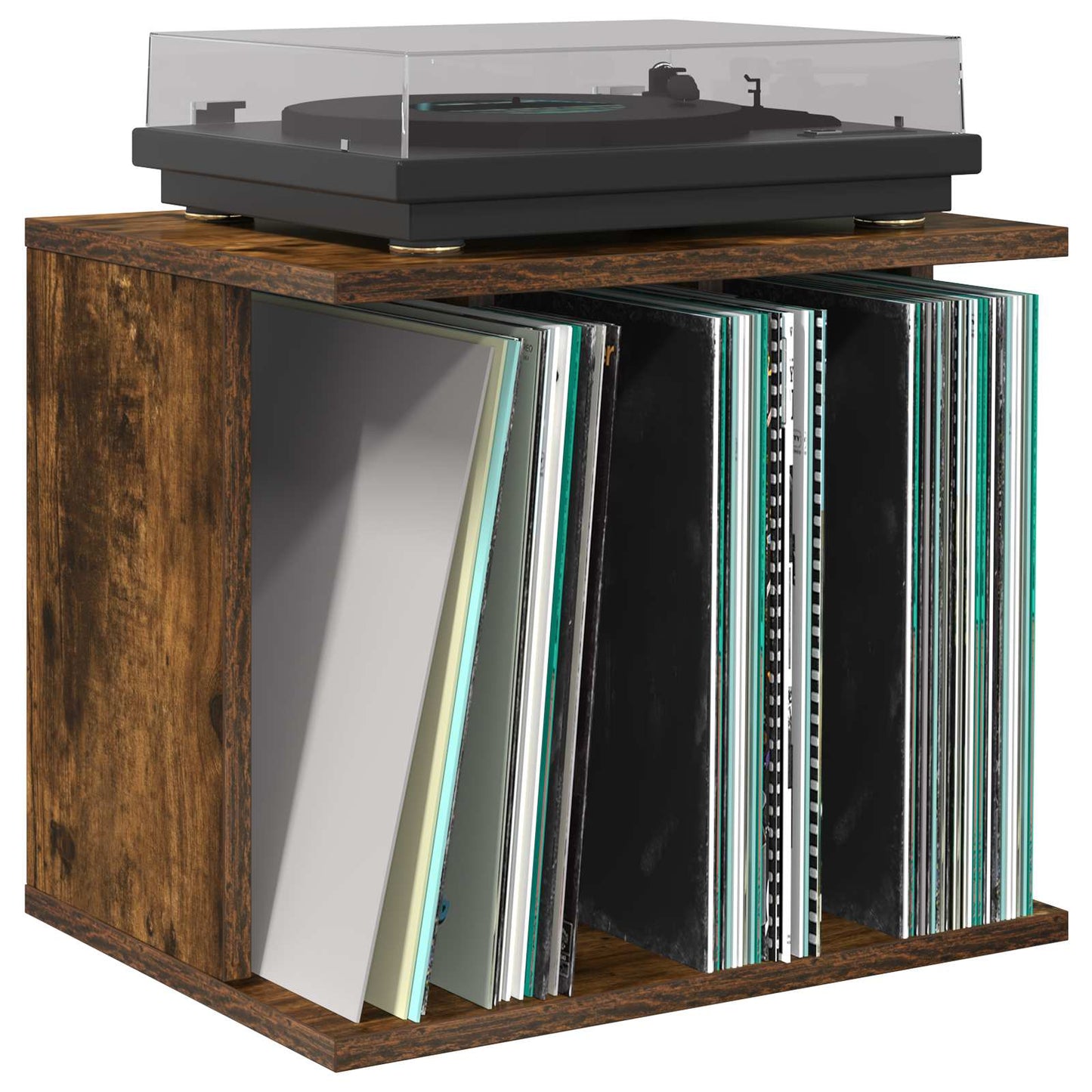 Vinyl lemez tárolás Füstös Tölgy 42 x 33 x 36 cm Szerelt Fa