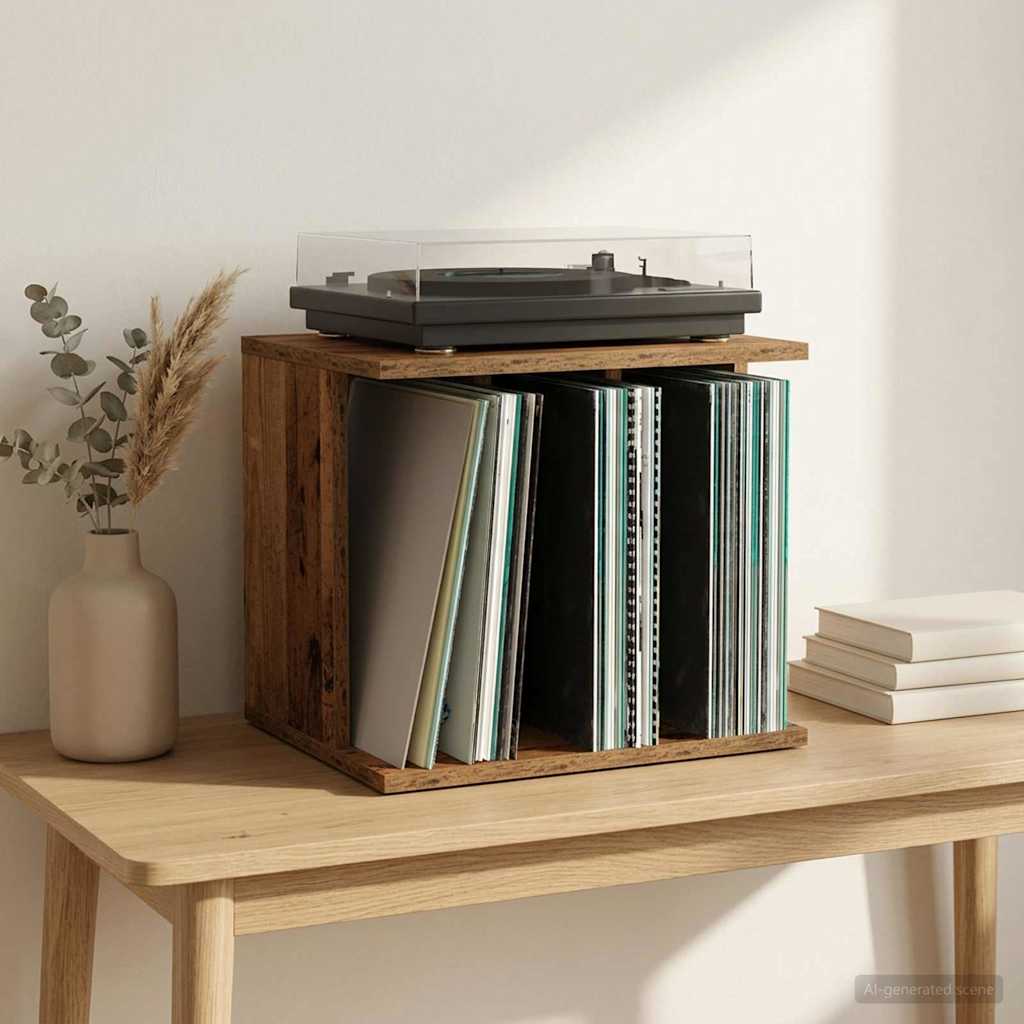 Vinyl lemez tárolás Tölgyfa 42 x 33 x 36 cm Szerelt Fa