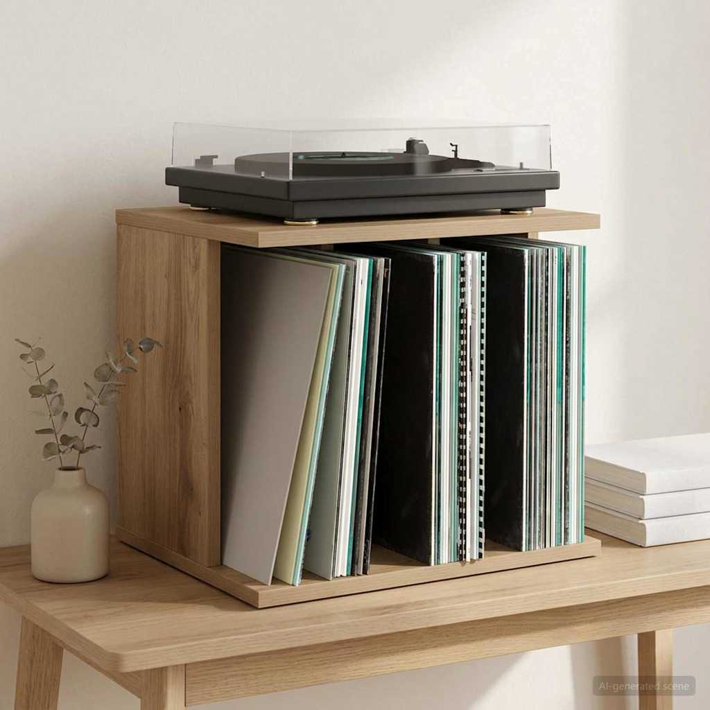 Vinyl lemez tárolás Kézműves Tölgy 42 x 33 x 36 cm Szerelt Fa