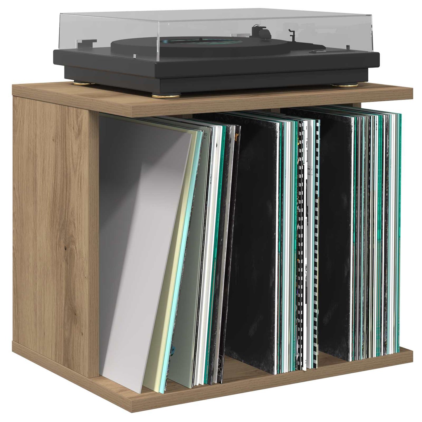 Vinyl lemez tárolás Kézműves Tölgy 42 x 33 x 36 cm Szerelt Fa