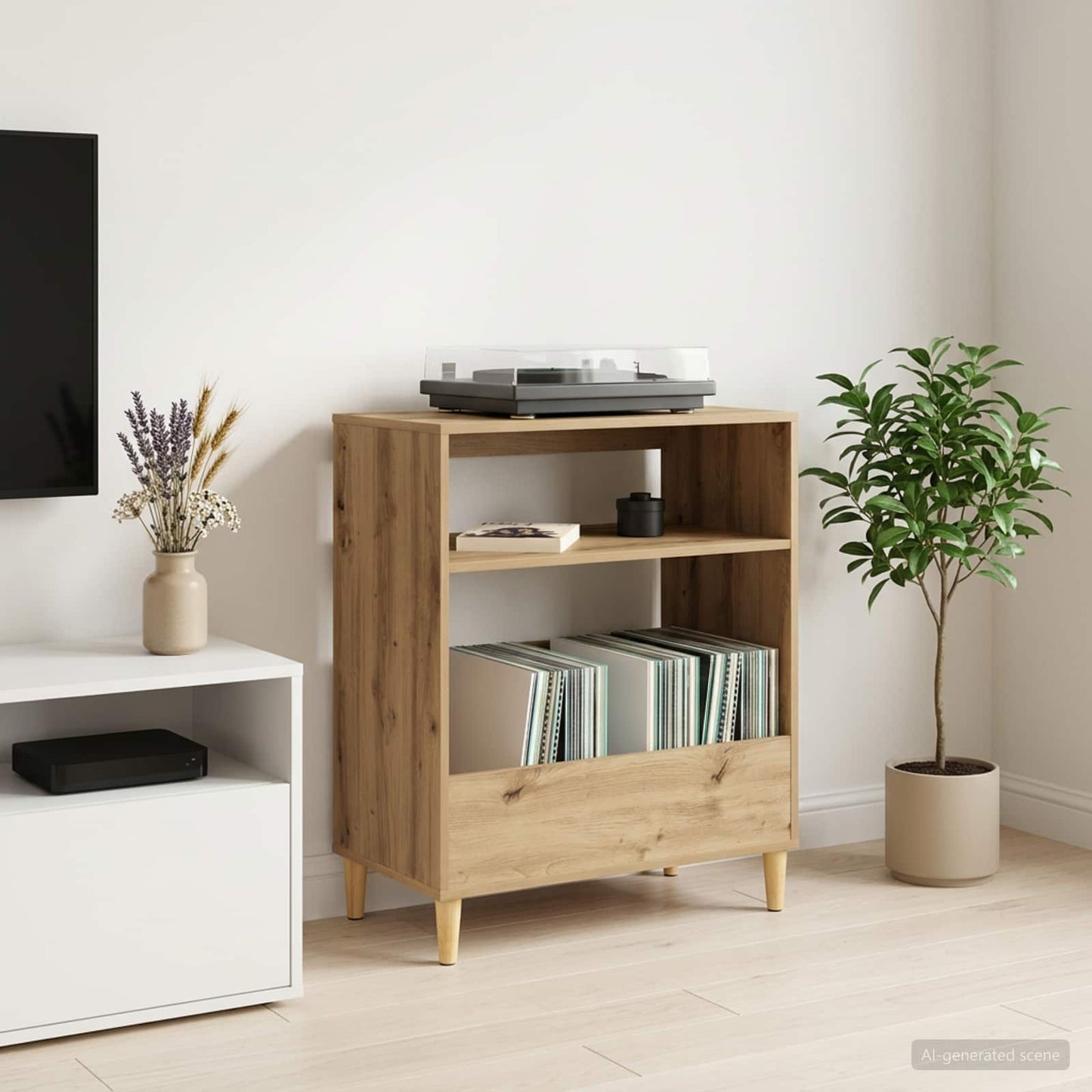 Lemezjátszó állvány Kézműves Tölgy 71 x 39,5 x 83 cm Szerelt Fa