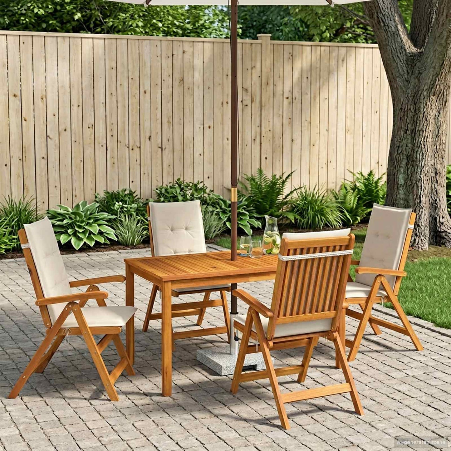 5-Piece Garden Dining Set Természetes Tömör Akácfa