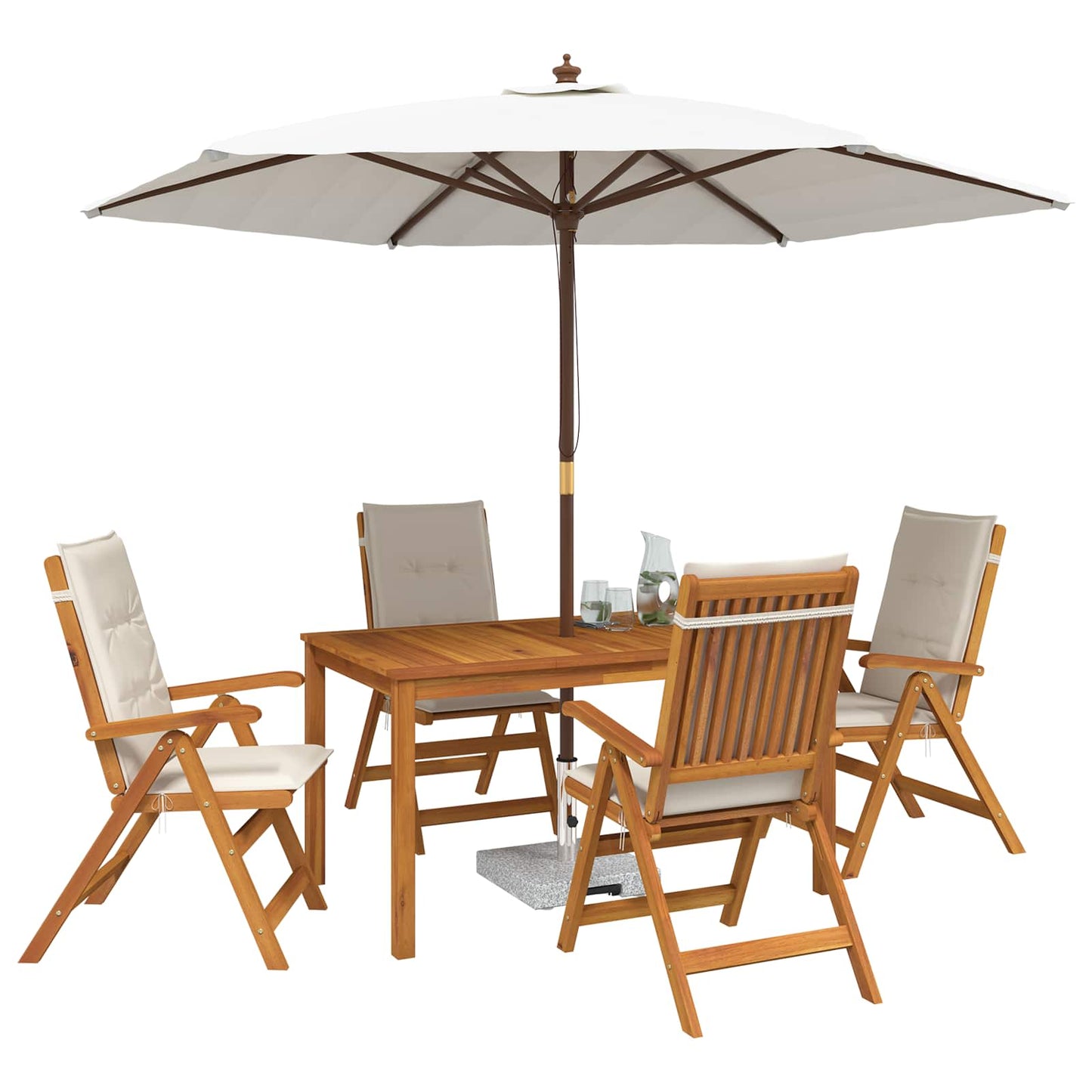 5-Piece Garden Dining Set Természetes Tömör Akácfa