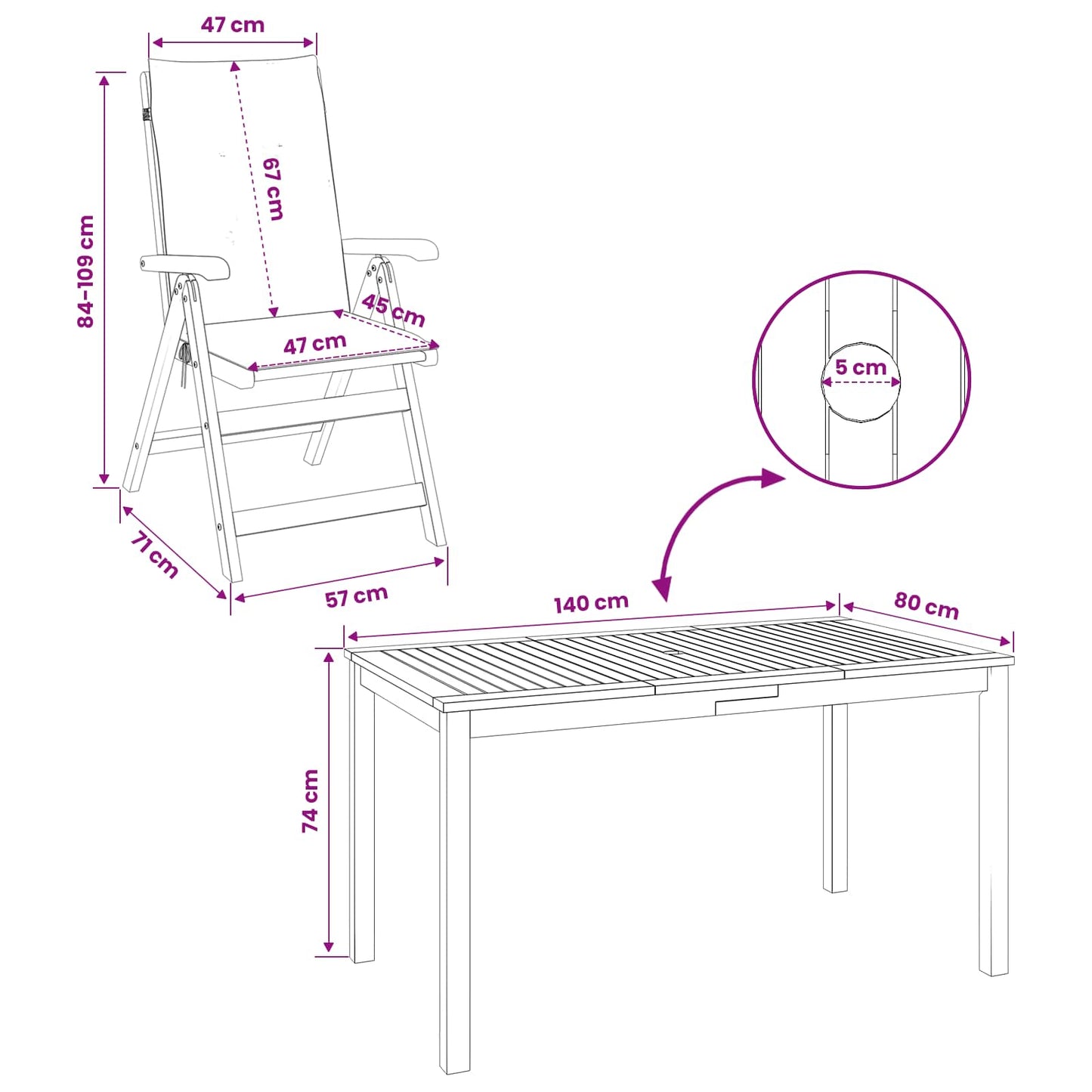 5-Piece Garden Dining Set Természetes Tömör Akácfa
