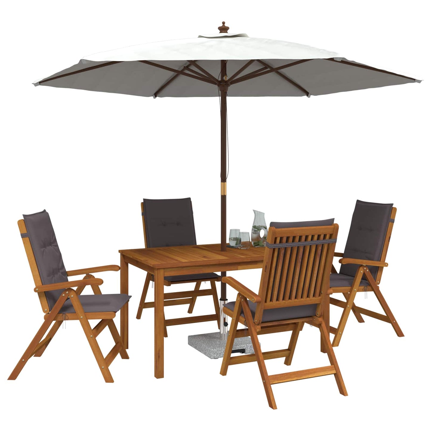 5-Piece Garden Dining Set Természetes Tömör Akácfa