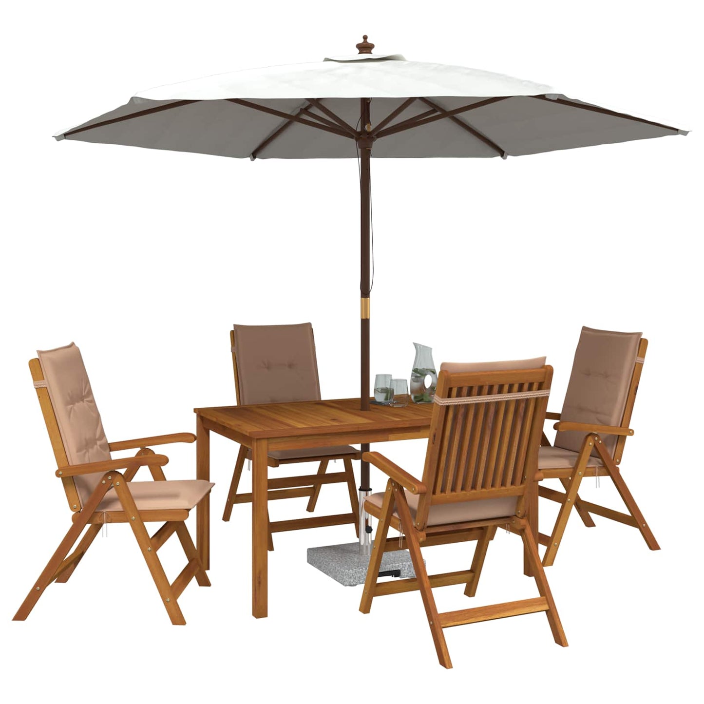 5-Piece Garden Dining Set Természetes Tömör Akácfa