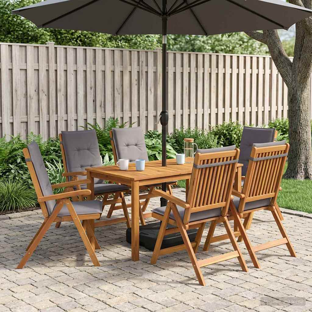 7-Piece Garden Dining Set Természetes Tömör Akácfa