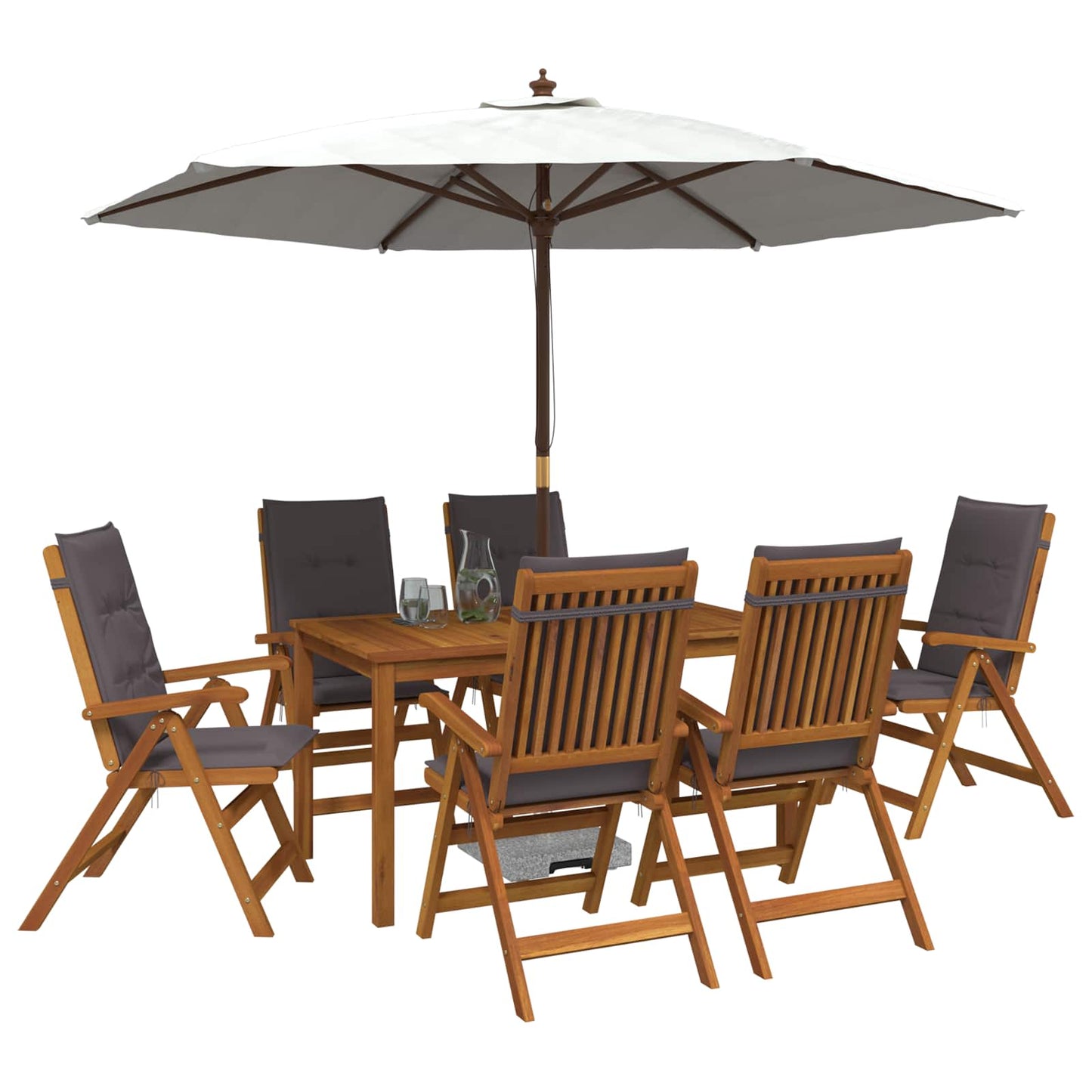 7-Piece Garden Dining Set Természetes Tömör Akácfa