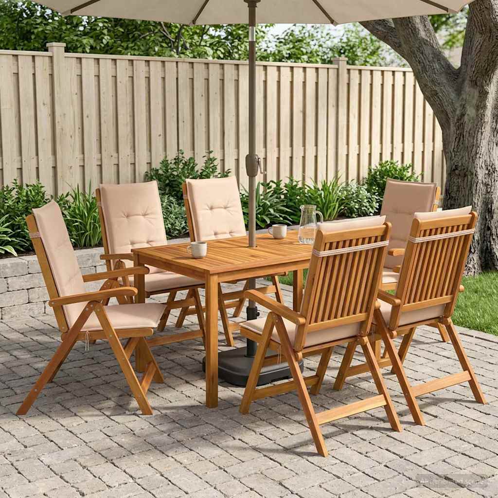 7-Piece Garden Dining Set Természetes Tömör Akácfa