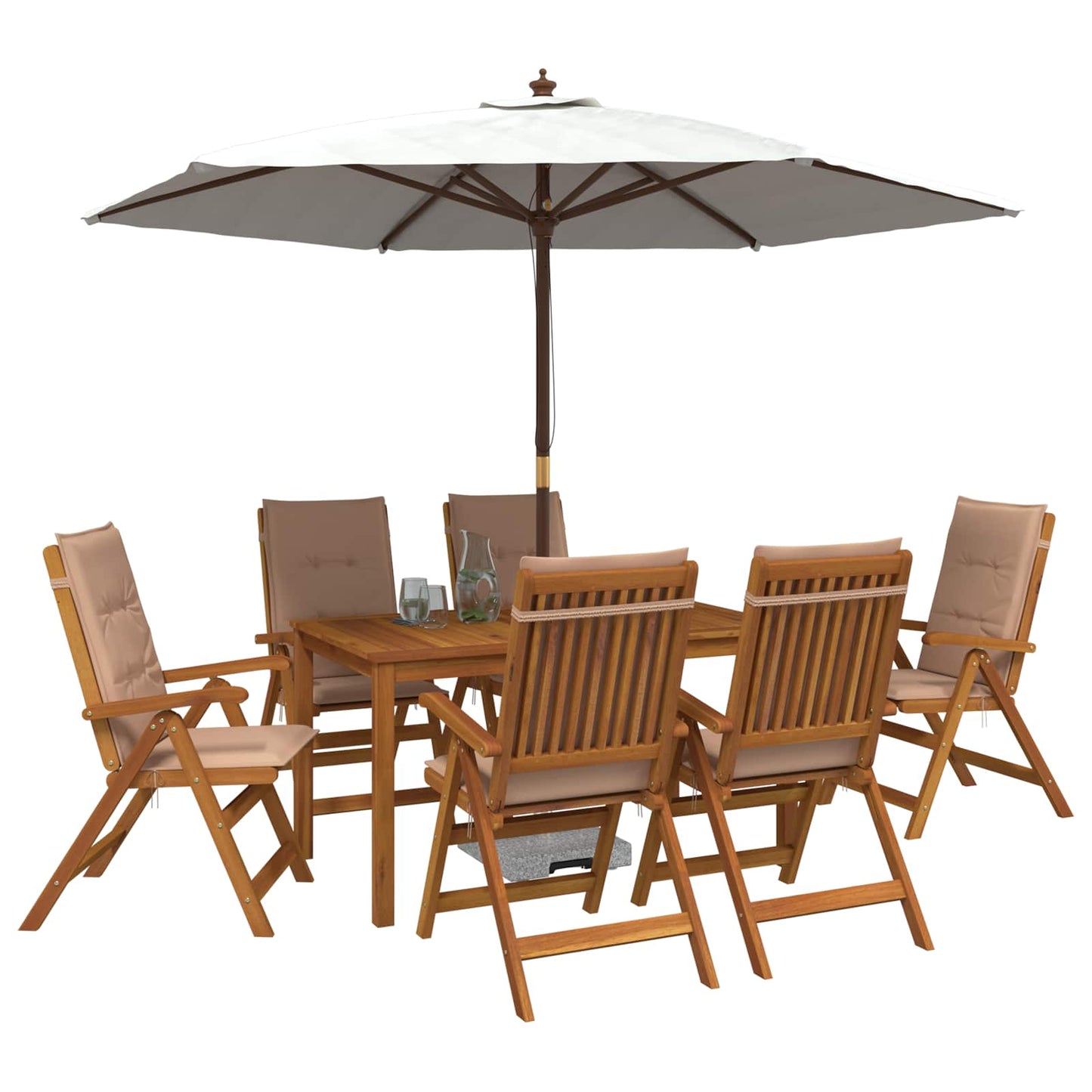 7-Piece Garden Dining Set Természetes Tömör Akácfa