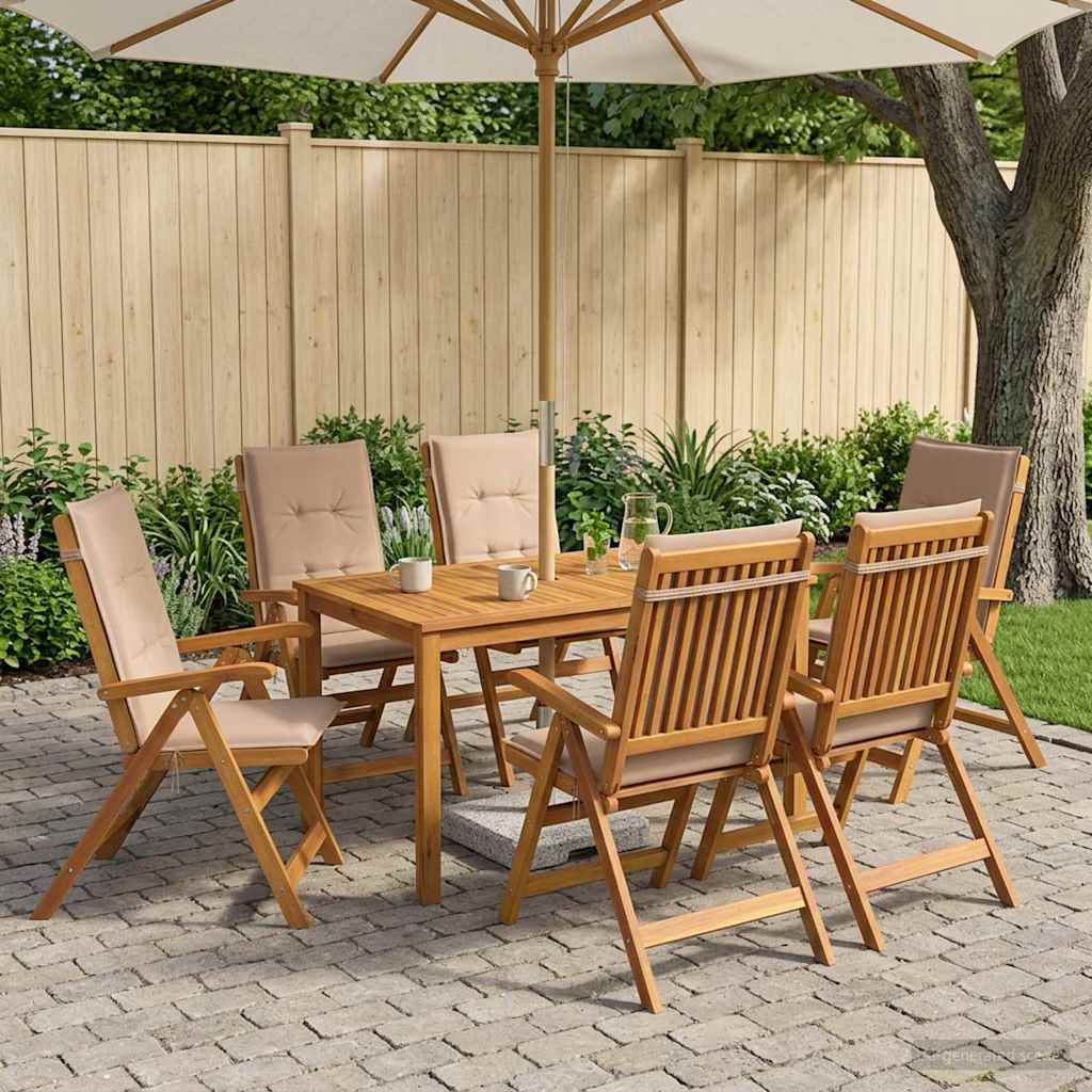 7-Piece Garden Dining Set Természetes Tömör Akácfa