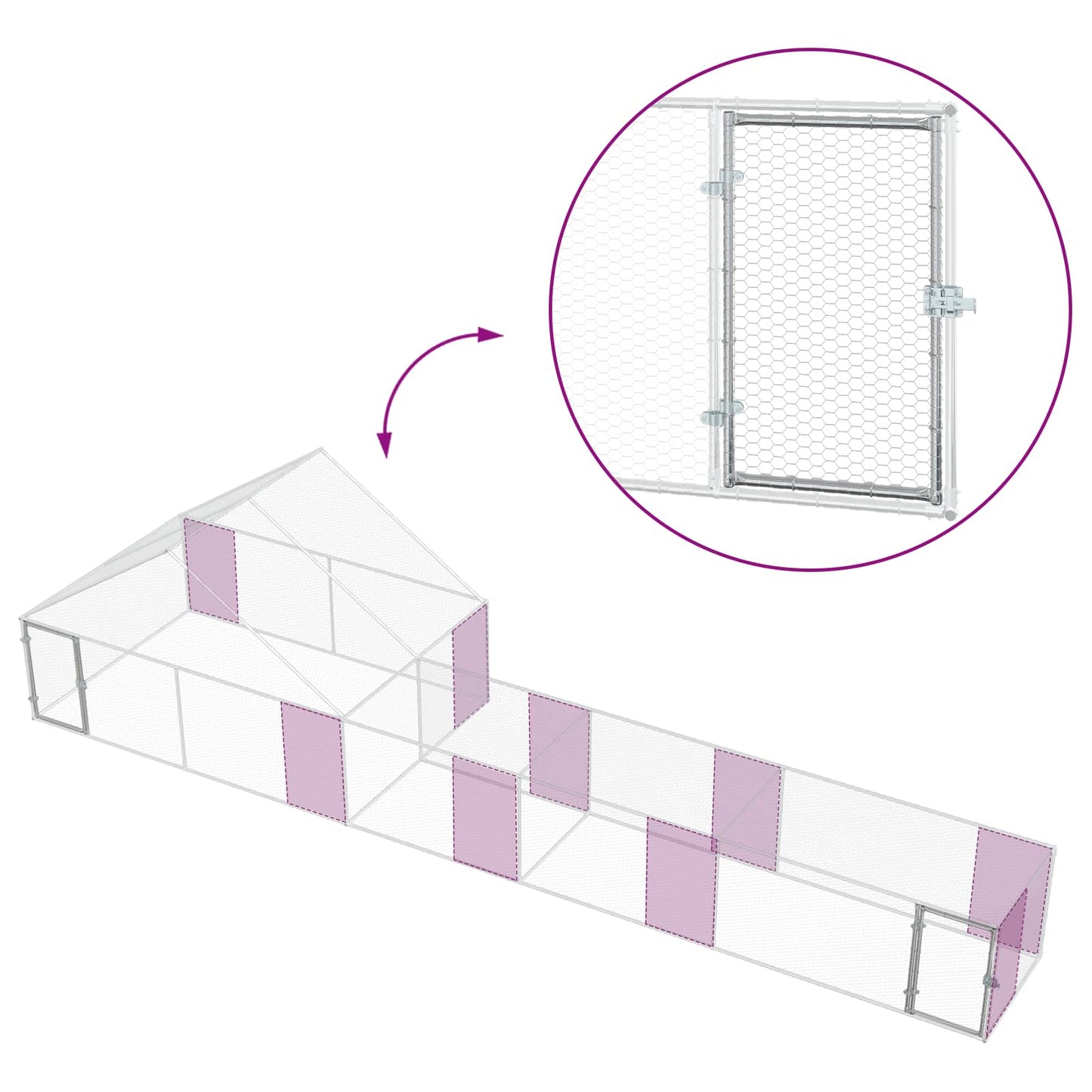 Tyúkó Tetővel és Udvarral 2 db Ezüst 8 x 2 x 1,9 m