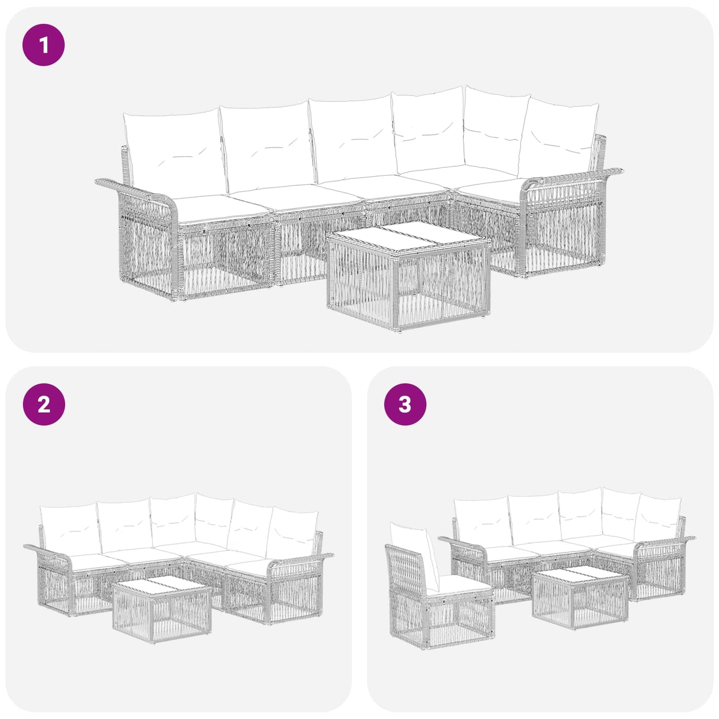 Kerti Kanapé Szett 6 pcs Szürke polirattan