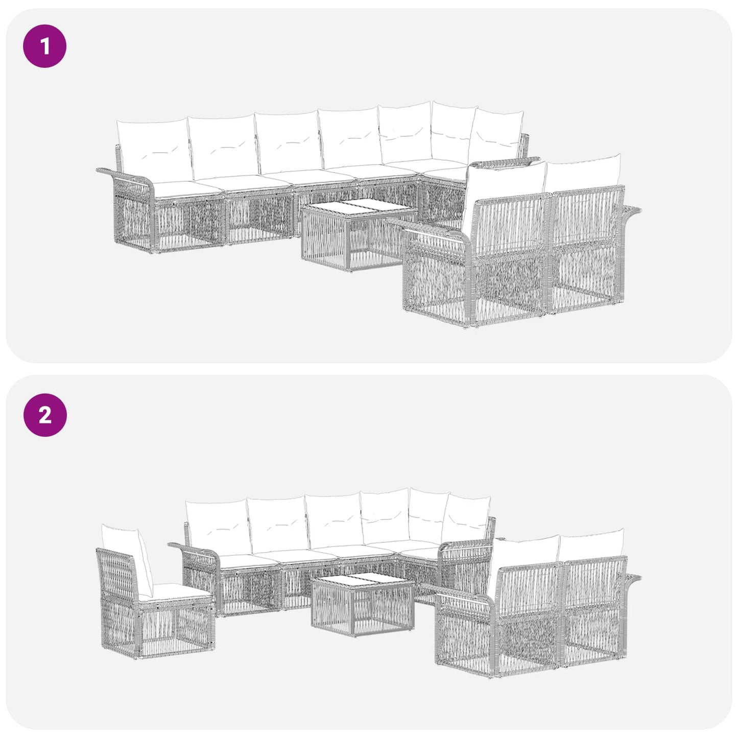 Kerti Kanapé Szett 9 pcs Szürke polirattan