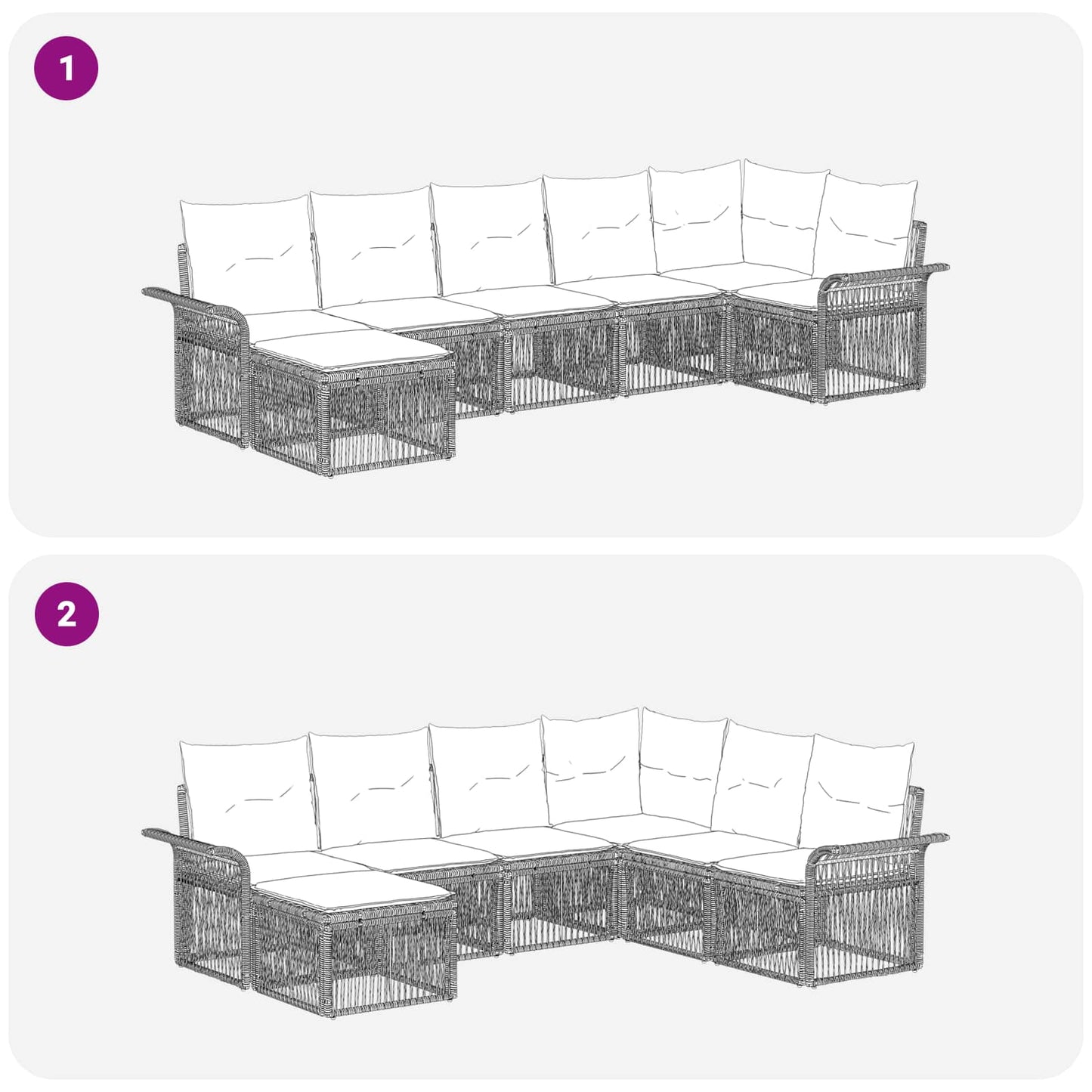 Kerti Kanapé Szett 7 pcs Szürke polirattan