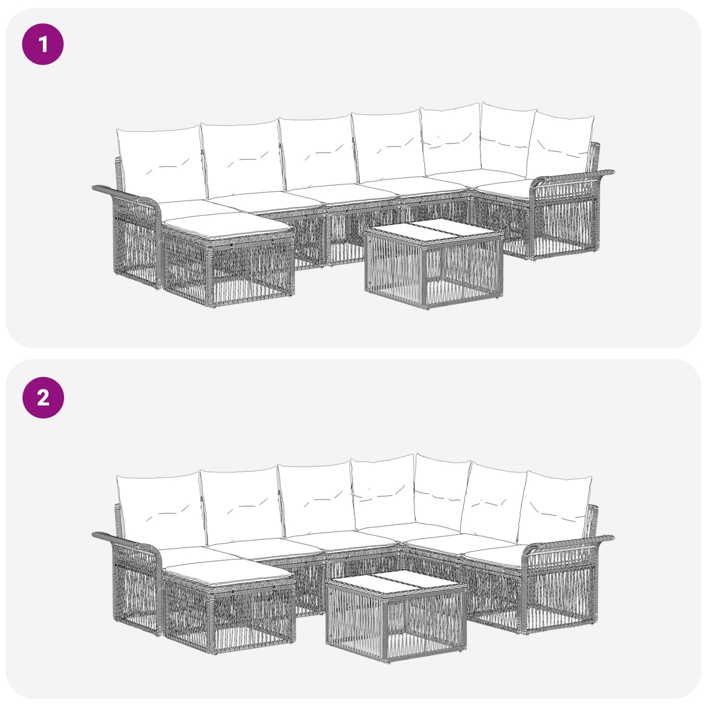 Kerti Kanapé Szett 8 pcs Fekete polirattan