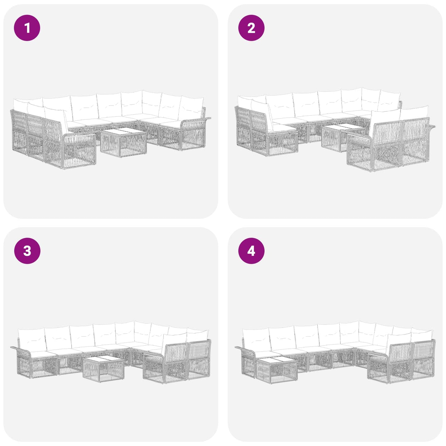 Kerti Kanapé Szett 10 pcs Bézs polirattan